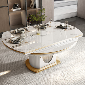 多功能餐桌岩板暖菜电磁炉现代轻奢小户型家用可伸缩折叠圆桌饭桌