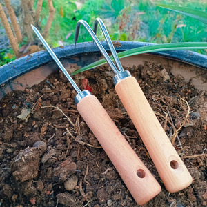 不锈钢耙子盆景松土专用工具家用花盆实心加粗二爪园林养花神器