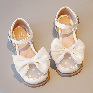 女童鞋包头凉鞋2024夏季新款白色网面女孩公主鞋儿童蝴蝶结单网鞋