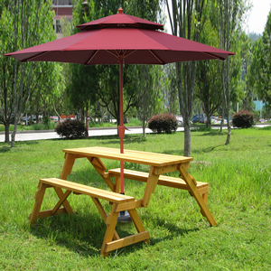 户外实木桌椅庭院组合一桌四椅带伞室外院子花园桌子幼儿园儿童玩