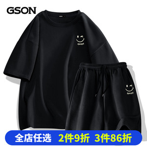 GSON短袖套装男夏季纯棉t恤潮大码运动风男装美式潮流两件套衣服A