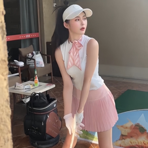 韩国高尔夫球女装夏季golf长袖上衣粉百褶短裙羽毛网球服运动套装