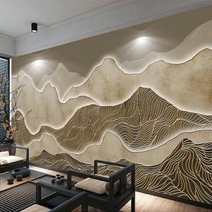 中国风茶室金山壁画装饰电视背景墙纸自粘3d立体墙贴沙发影视墙布