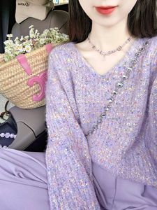 今年流行爆款香芋紫色漂亮毛衣女设计感小众慵懒风宽松针织衫秋冬
