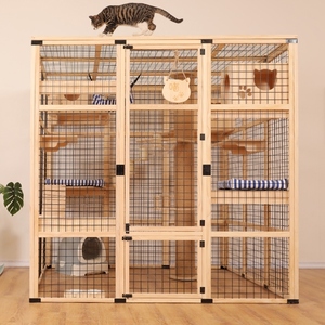 出口猫笼子猫别墅室内家用猫笼别墅三层四层实木木框猫咪围栏猫窝