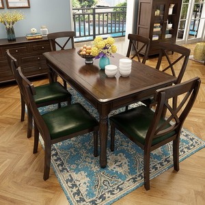 美式实木餐桌椅组合北美白蜡木1.5米长方形客厅家用复古饭桌子