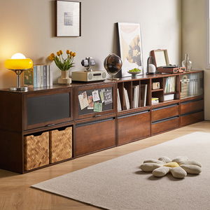 实木书架落地置物架家用客厅收纳储物DIY矮柜简易自由组合格子柜