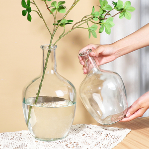 网红大肚花瓶透明玻璃水培日本吊钟马醉木插花装饰品客厅桌面摆件