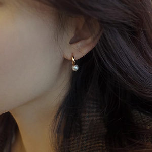 玫瑰金S925银针小巧简约珍珠耳环女复古时尚气质耳圈耳扣ins耳饰