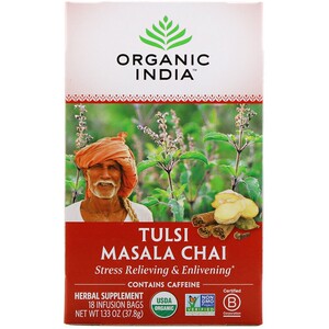 预/定美国Organic India, Tulsi印度奶茶 不含咖啡因18袋三盒包邮