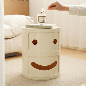 北欧创意笑脸儿童床头柜小型简约现代卧室ins风收纳网红圆形柜子