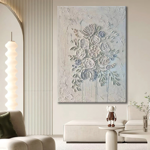 客厅手绘油画法式立体牡丹花卉抽象丙烯肌理浮雕画玄关装饰画挂画