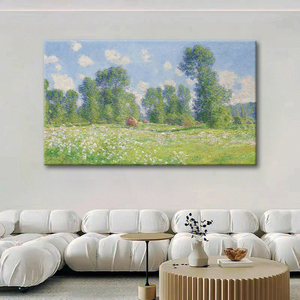 世界名画莫奈风景手绘油画客厅沙发背景装饰画绿色森林卧室画挂画
