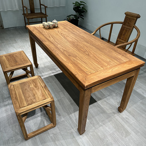 老榆木茶桌复古原木风化老门板餐桌家用书桌长桌椅束腰中式马蹄桌
