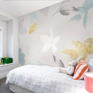 客厅沙发卧室电视背景墙无缝墙纸北欧简约清新树叶壁纸定制壁画