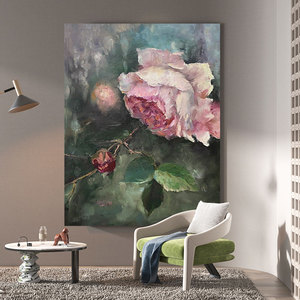 花开富贵牡丹花手绘油画新中式粉色花卉装饰画客厅壁画玄关肌理画