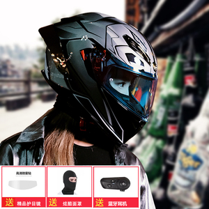 3c认证摩托车头盔男女式机车全盔仿赛巡航四季通用复古蓝牙耳机盔