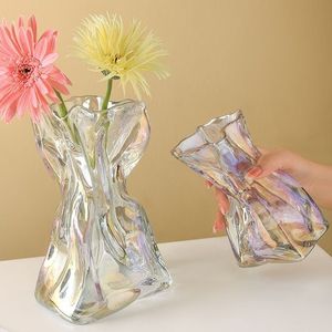 ins风高颜值创意折纸褶皱不规则玻璃花瓶水养玫瑰郁金香摆件装饰