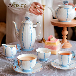 英国Aynsley安斯丽骨瓷咖啡杯碟经典蝴蝶蓝色系列欧式下午茶套装