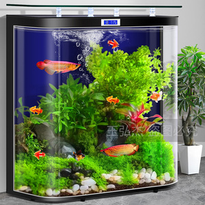 圆形鱼缸客厅大型背滤免打理生态水族箱家用小型观赏鱼专用玻璃缸