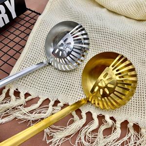 火锅勺汤勺漏勺套装一体不锈钢金色汤勺架子商用长柄家用盛汤粥勺