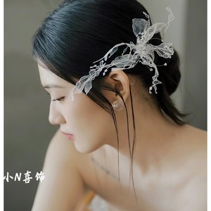 森系新娘头饰韩式仙美复古蕾丝花朵发饰气质盘发婚纱造型结婚饰品