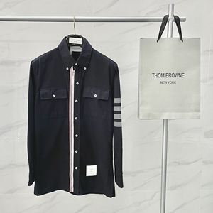 日本Thom browne/汤姆布朗新款四道杠格子条纹长袖衬衫男外套女