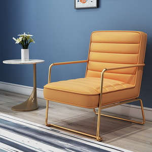 北欧网红铁艺单人靠背设计师皮质美式软包沙发椅 咖啡厅休闲椅子