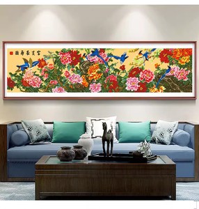 十字绣成品纯手工富贵长寿图国色牡丹新中式客厅大幅花鸟挂画出售