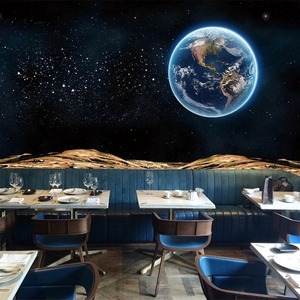 3D立体梦幻星空壁纸酒吧电竞馆卧室墙纸奢华餐厅吊顶星辰地球壁画