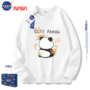 NASA 2024熊猫白色卫衣男女款潮牌ins可爱网红情侣装设计感打底衫