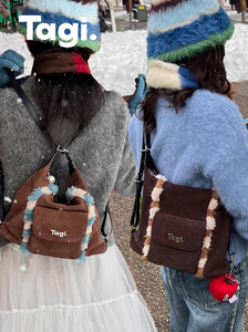 Tagi.塔皮口袋麂皮羊羔毛多功能三用单双肩斜挎可调节手提包旅行