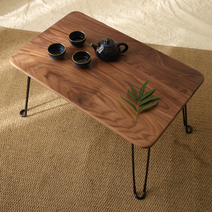 黑胡桃木飘窗桌子轻奢榻榻米可折叠矮桌日式小茶几实木炕几小茶台