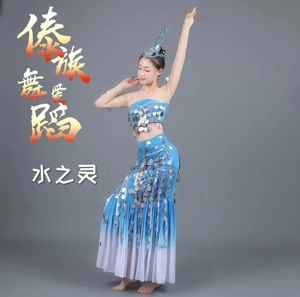 傣族水之灵舞蹈演出服孔雀舞蹈表演服亮片鱼尾裙