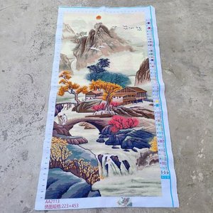 纯手工十字绣成品山野人家流水生财新中式客厅玄关田园风景竖版画