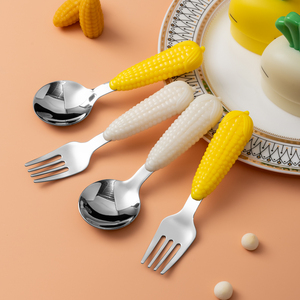 卡通饭勺可爱玉米便携式食品级儿童勺子叉子套装宝宝学吃饭勺叉子