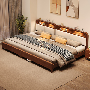 实木大床3米超大三人四人拼接床二胎家庭主卧室家用加宽2米亲子床
