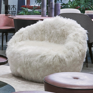 巴克斯特baxter羊羔绒羊皮长毛单人白色性冷淡可爱休闲单人椅沙发