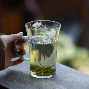 觅己耐热玻璃水杯绿茶专用冷泡茶杯个人专用高颜值带手把家用杯子