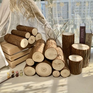 壁炉装饰木材原木小木桩实木带皮摆件道具木柴围栏栅栏木头圆木桩