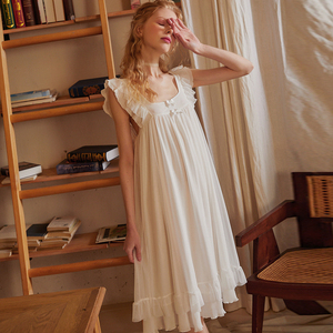 宫廷风女睡衣法式白色网纱夏季睡裙莫代尔吊带女款可爱纱裙家居服