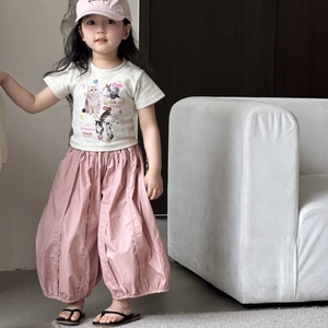 巴拉巴柆2024夏季新款童装韩版女童卡通印花紧身9分裤弹力T恤儿童