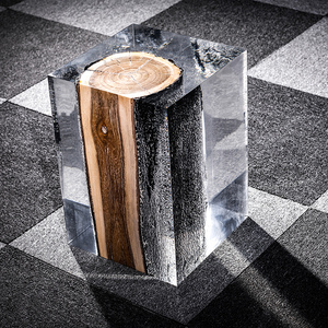 实木方形木墩水晶坐凳子茶室别墅摆件高档装饰艺术品透明树脂雕塑