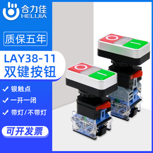 合力佳22mm双位带灯按钮LAY38自复位红绿启动停止方形双键开关