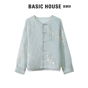 Basic House百家好2024夏季时尚休闲新中式刺绣设计感衬衫外套女
