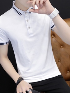红豆男装官方正品夏季全棉男士短袖t恤白色韩版休闲有带领子短衫P