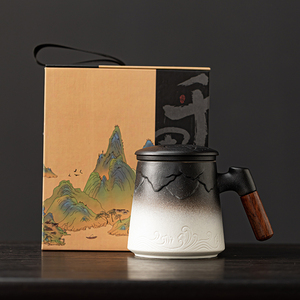 山海中式风格陶瓷马克杯泡茶杯子茶水分离万里江山水杯伴手礼物