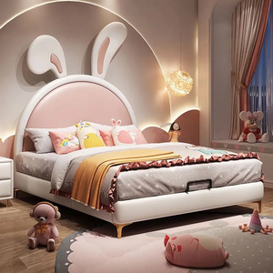 兔子床儿童床女孩公主单人床可爱女生卧室1.35米卡通床轻奢兔耳床