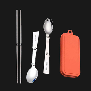 创意304不锈钢折叠勺子勺叉一体可折叠筷子 户外旅行便携餐具饭勺