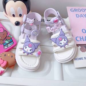 库洛米凉鞋女孩2024夏季新款卡通可爱紫色拼色韩版儿童罗马鞋时尚